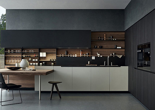 橱柜 | 现代简约黑色整体橱柜石英石台面厨房橱柜定制全屋定做